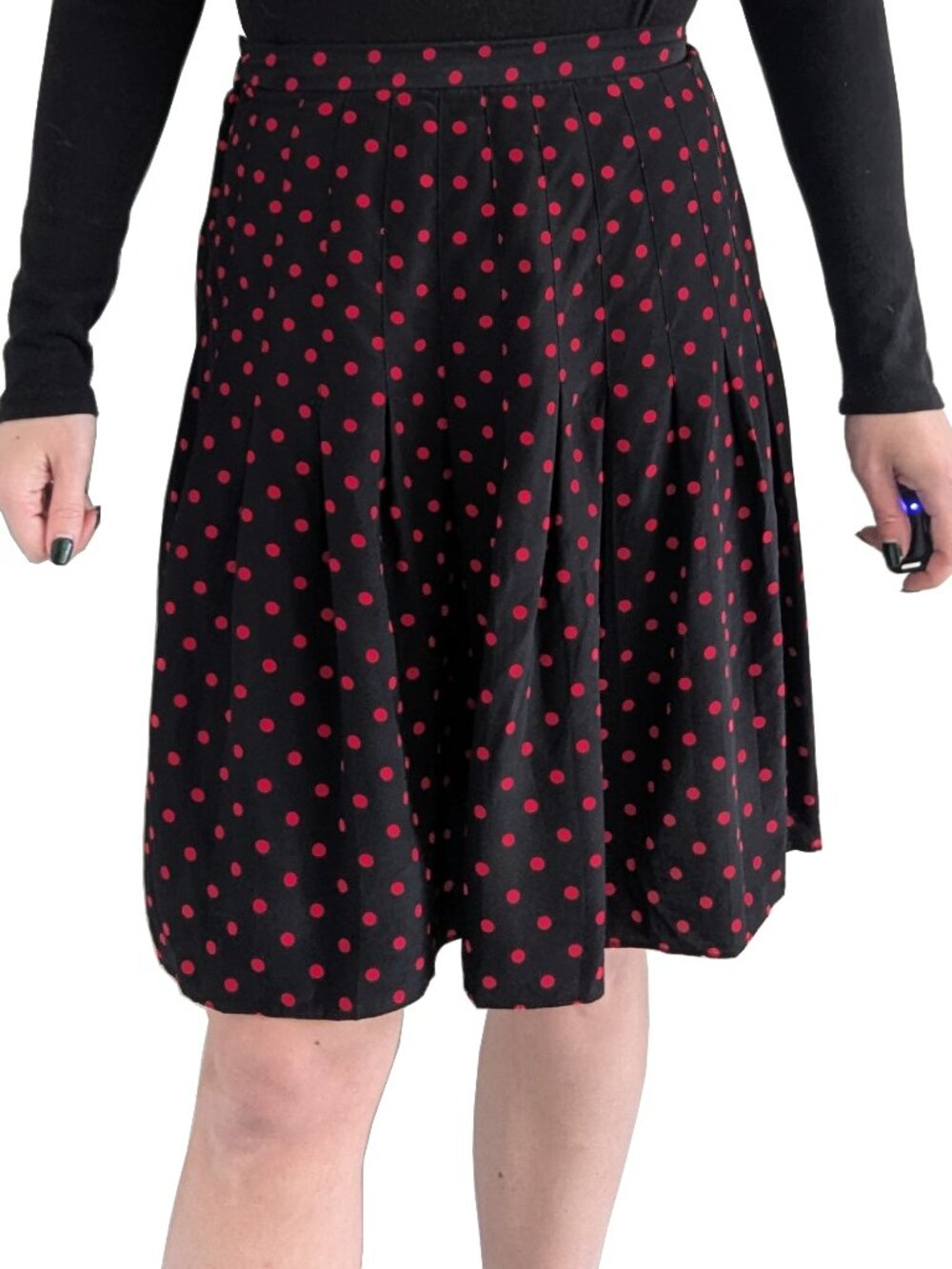 Ann Taylor Studio Silk Vintage Pleated Skirt Black with Red Polka Dot | 4